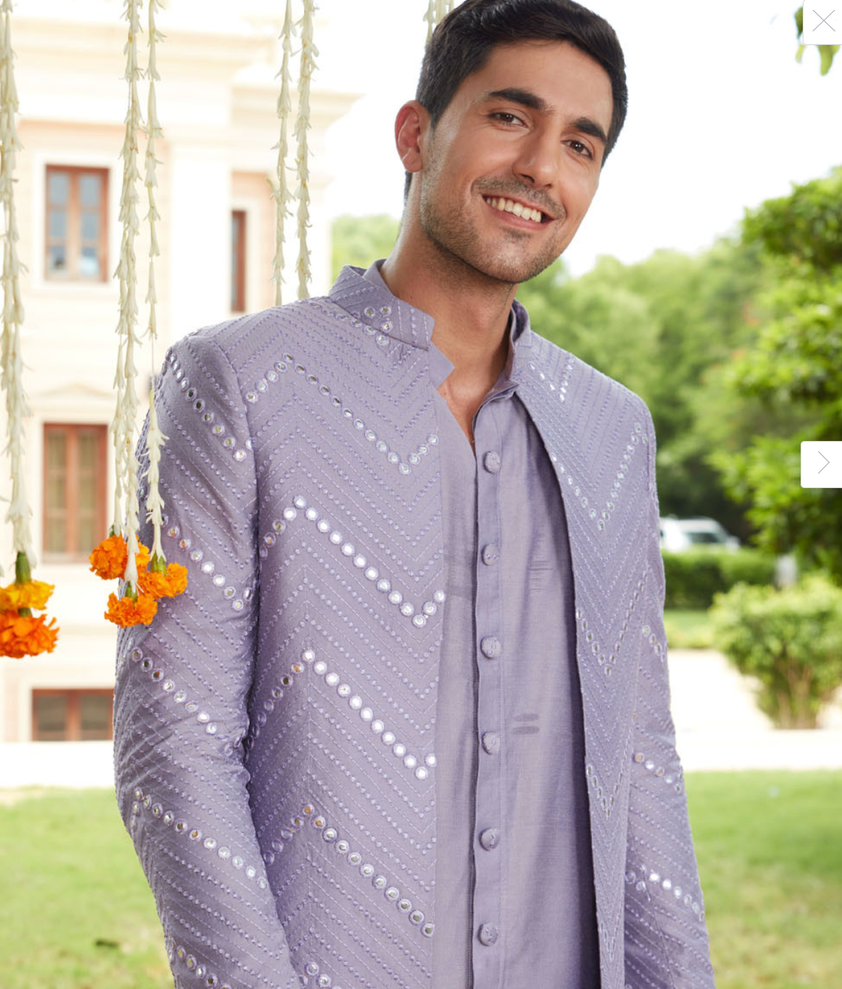 Men’s Purple Mirror Work Front-Open Sherwani Jacket with Kurta & Pyjama Set - Rajvari