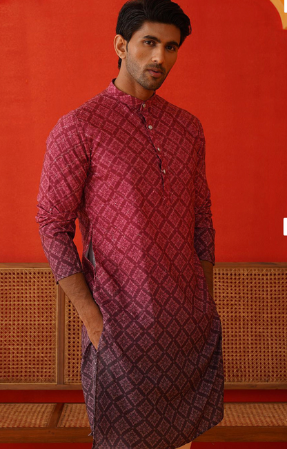 Men’s Purple Floral Printed Sequinned Mandarin Collar Kurta - Rajvari