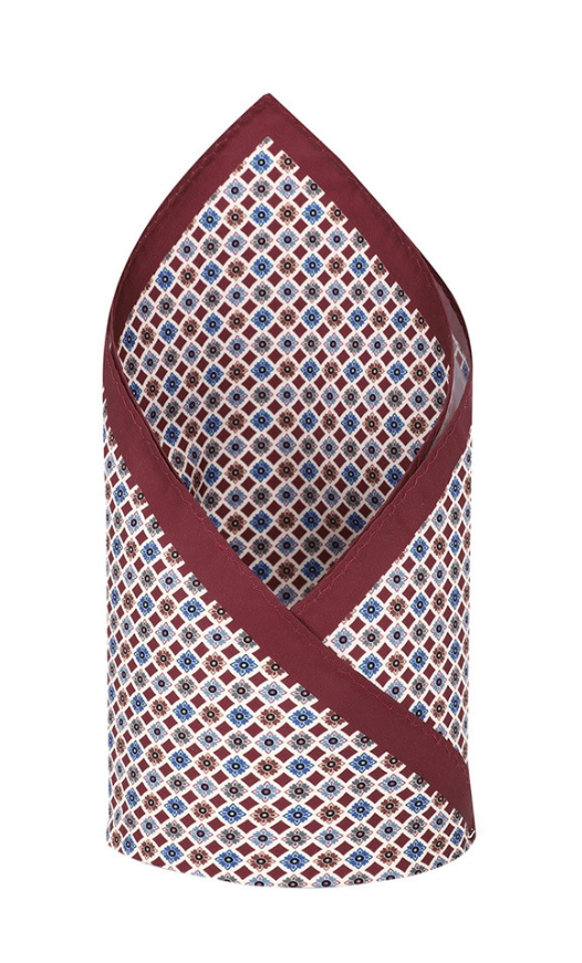 Men’s Cream & Red Printed Pocket Square – Microfiber Suit & Blazer Accessory - Rajvari
