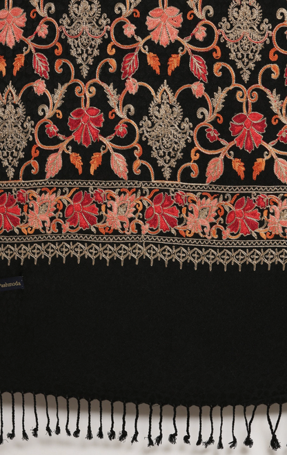 Men’s Floral Aari Embroidered Shawl with Frayed Border – Viscose Rayon Formal Wrap - Rajvari