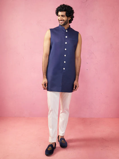 Men’s Embroidered Indo-Western Coat with Kurta & Pyjama Set – Wedding & Festive Traditional Outfit - Rajvari