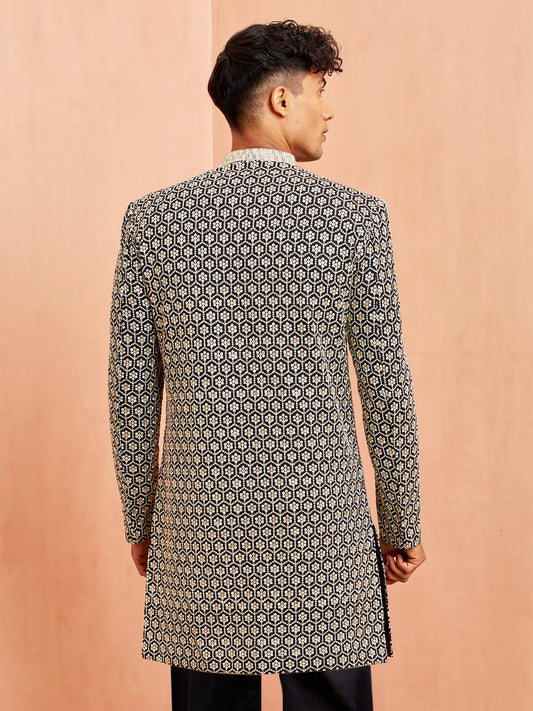 Men’s Black Indo-Western Embroidered Set with Pants – Modern Ethnic Outfit - Rajvari