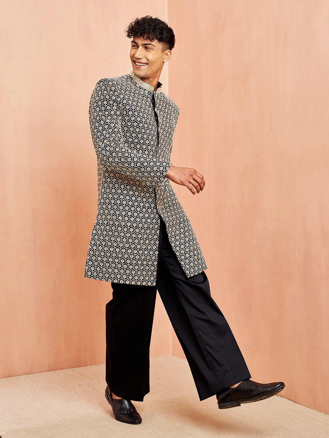 Men’s Black Indo-Western Embroidered Set with Pants – Modern Ethnic Outfit - Rajvari