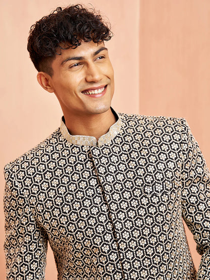 Men’s Black Indo-Western Embroidered Set with Pants – Modern Ethnic Outfit - Rajvari