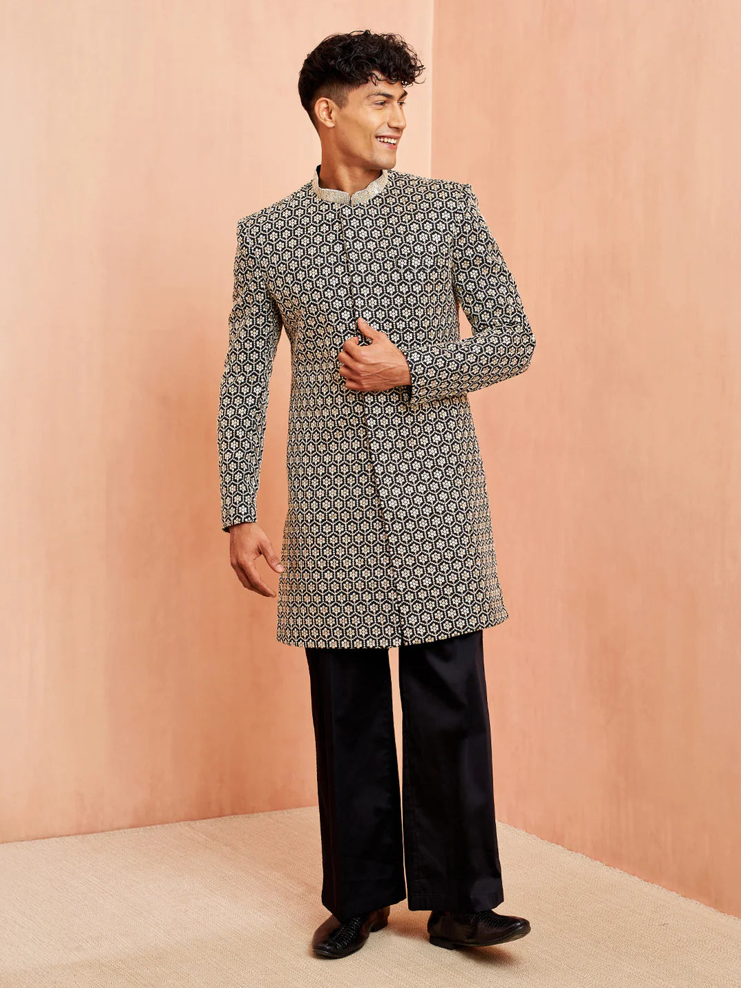 Men’s Black Indo-Western Embroidered Set with Pants – Modern Ethnic Outfit - Rajvari
