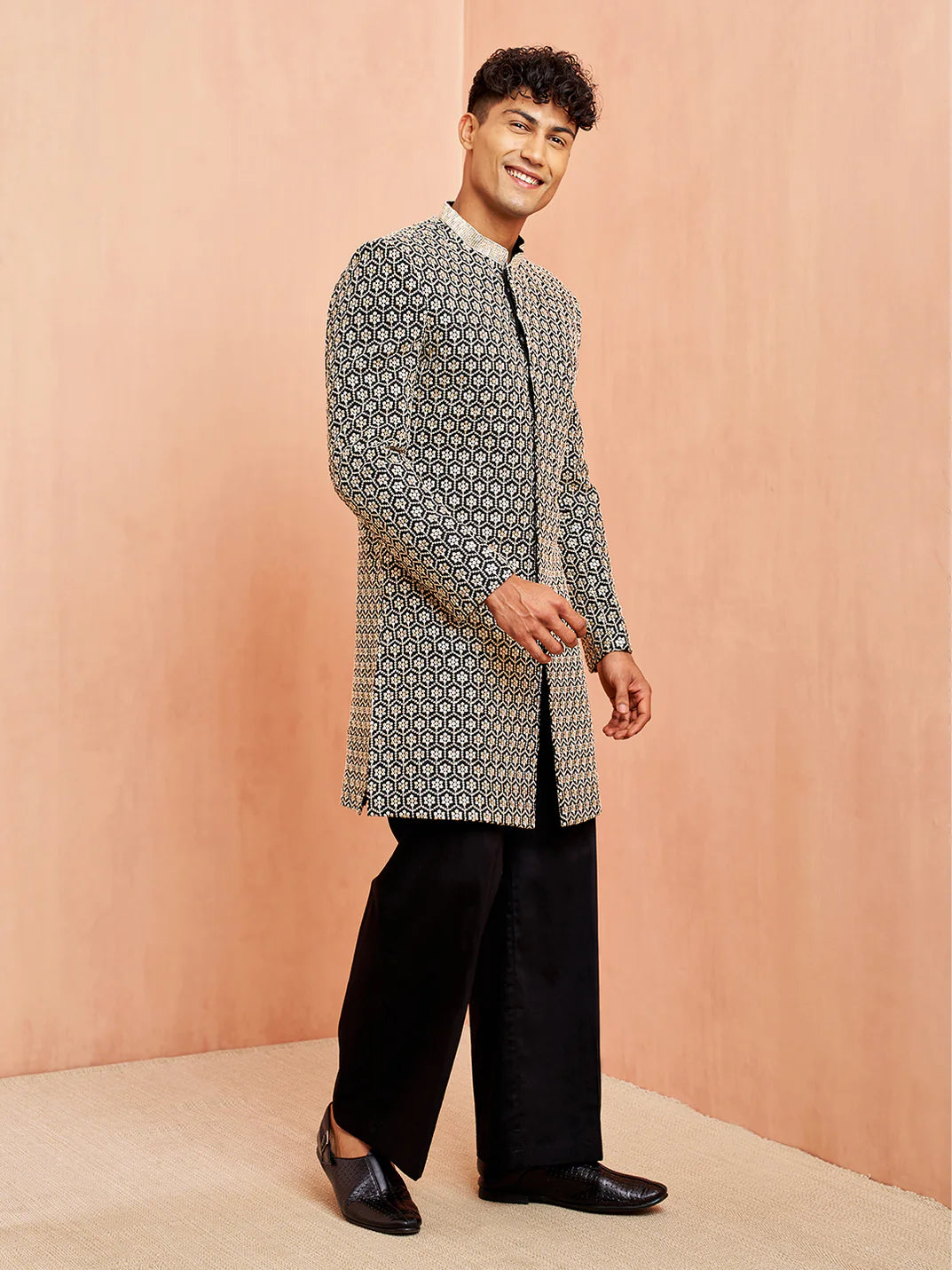 Men’s Black Indo-Western Embroidered Set with Pants – Modern Ethnic Outfit - Rajvari