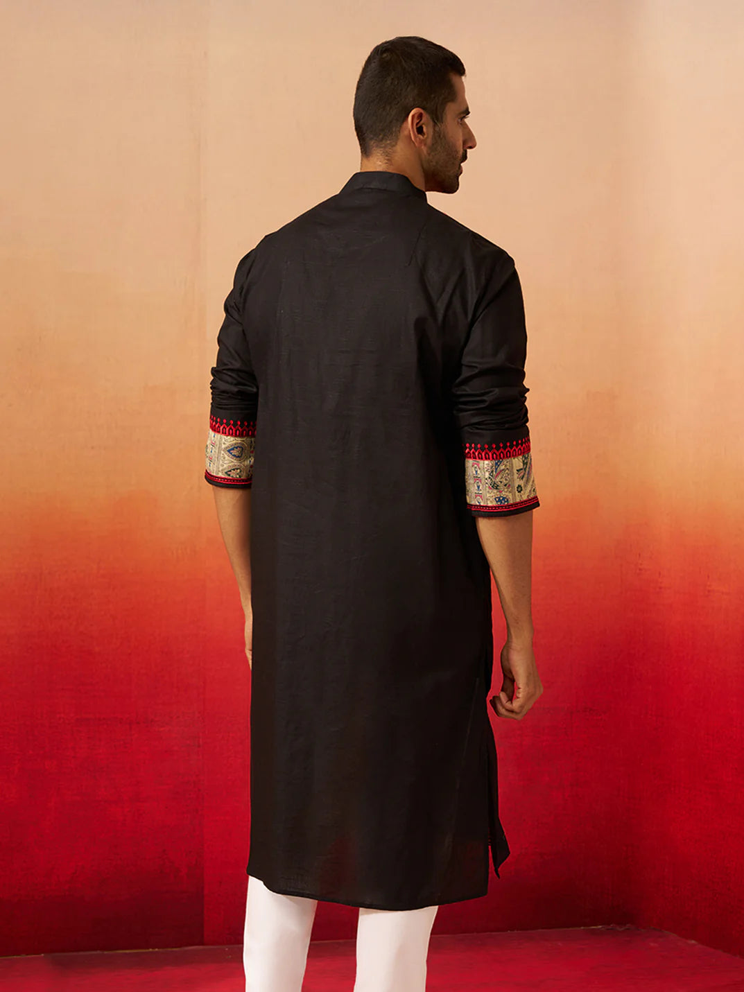 Men’s Black Digital Print Kurta – High Neck Cotton Festive Kurta - Rajvari