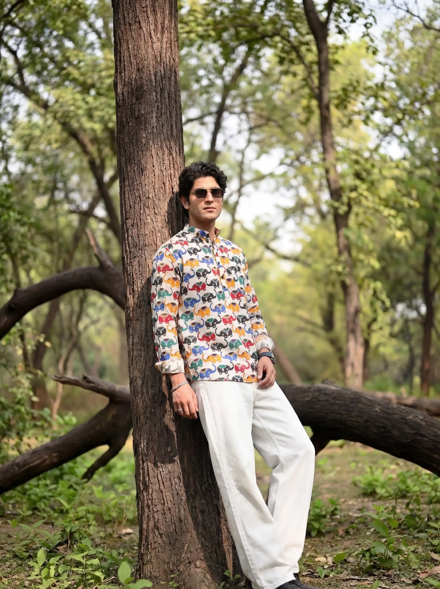 Men’s Elephant Print Short Kurta – Colorful Cotton Casual Ethnic Kurta - Rajvari