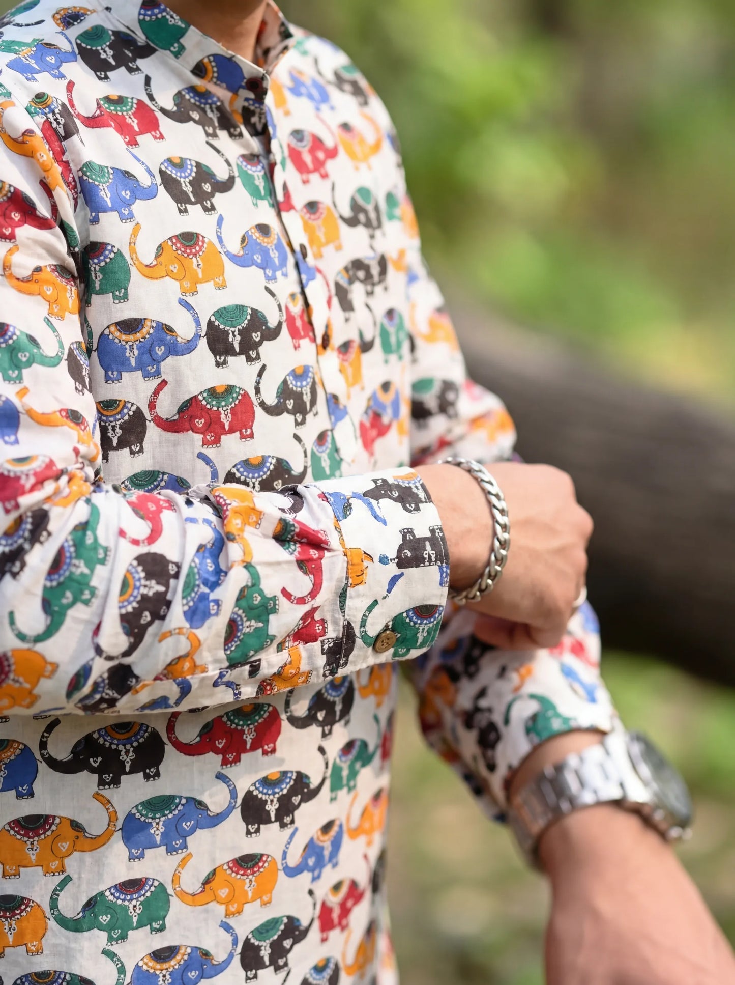 Men’s Elephant Print Short Kurta – Colorful Cotton Casual Ethnic Kurta - Rajvari