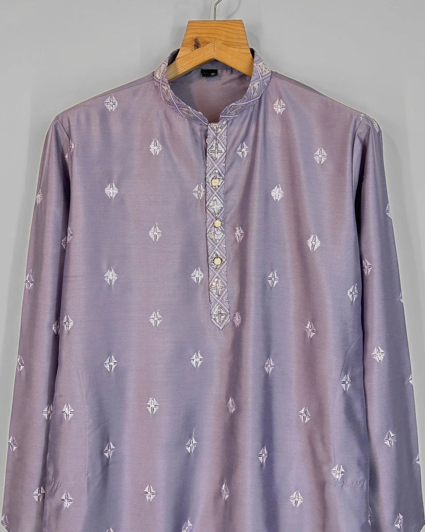 Men’s Lavender Embroidered Long Kurta – Designer Festive Traditional Kurta - Rajvari